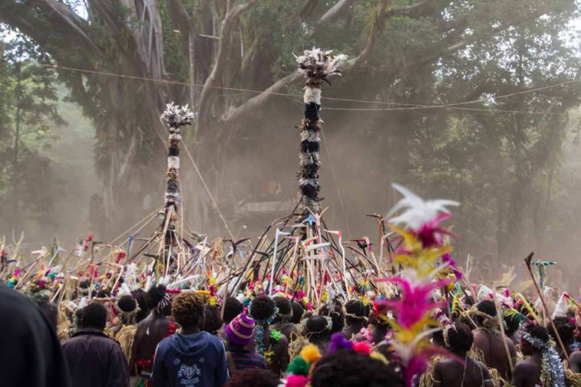 The Toka is a feathered 'totem pole' carried by the dancers